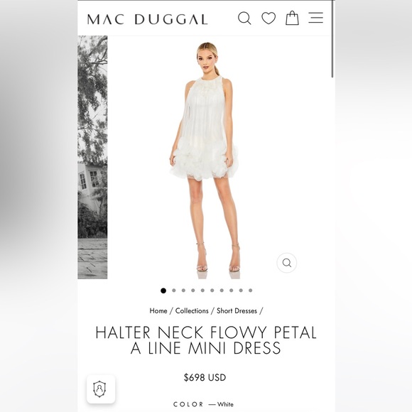 Mac Duggal Halter Neck Flowy Petal A Line Mini Dress White Size 2